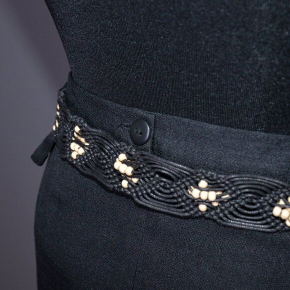 Vintage Layered Black Tiered Maxi Skirt w/ Beaded Belt Sz 12 - Picture 8 of 8